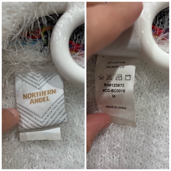 Northern Angel Rainbow Tribal Fuzzy Cardigan Sweater Aztec Women’s Size Medium - Picture 3 of 11